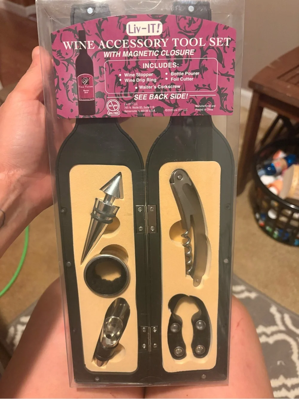 Black Cheese Set with Wooden Cutting Board 4 piece & 6 piece wine set